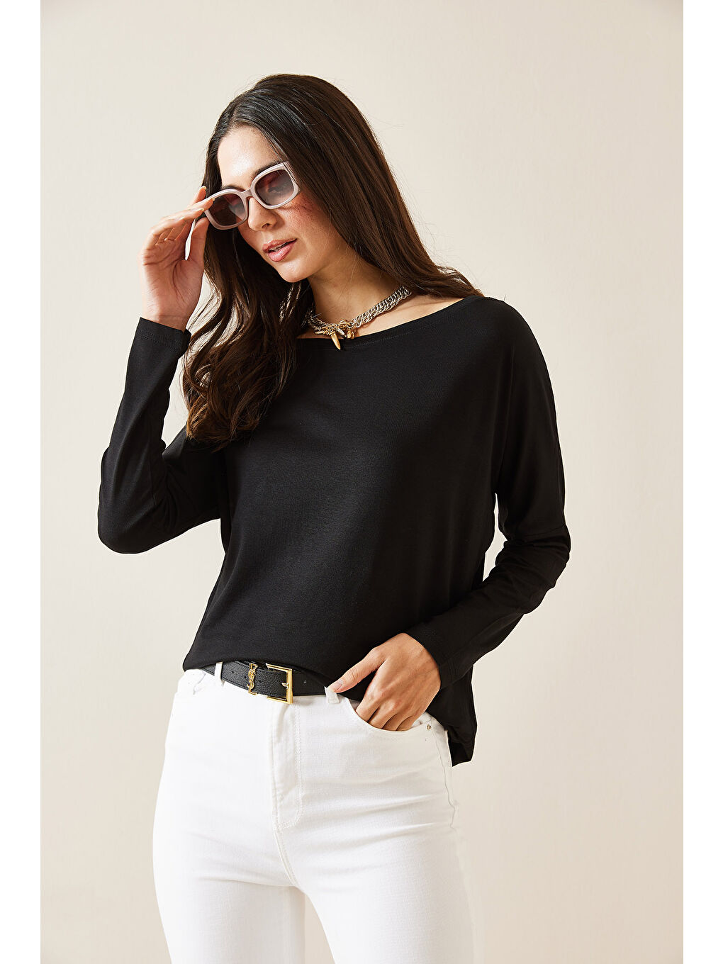 Siyah Kayık Yaka Viskon Bluz 5KXK2-49021-02-1