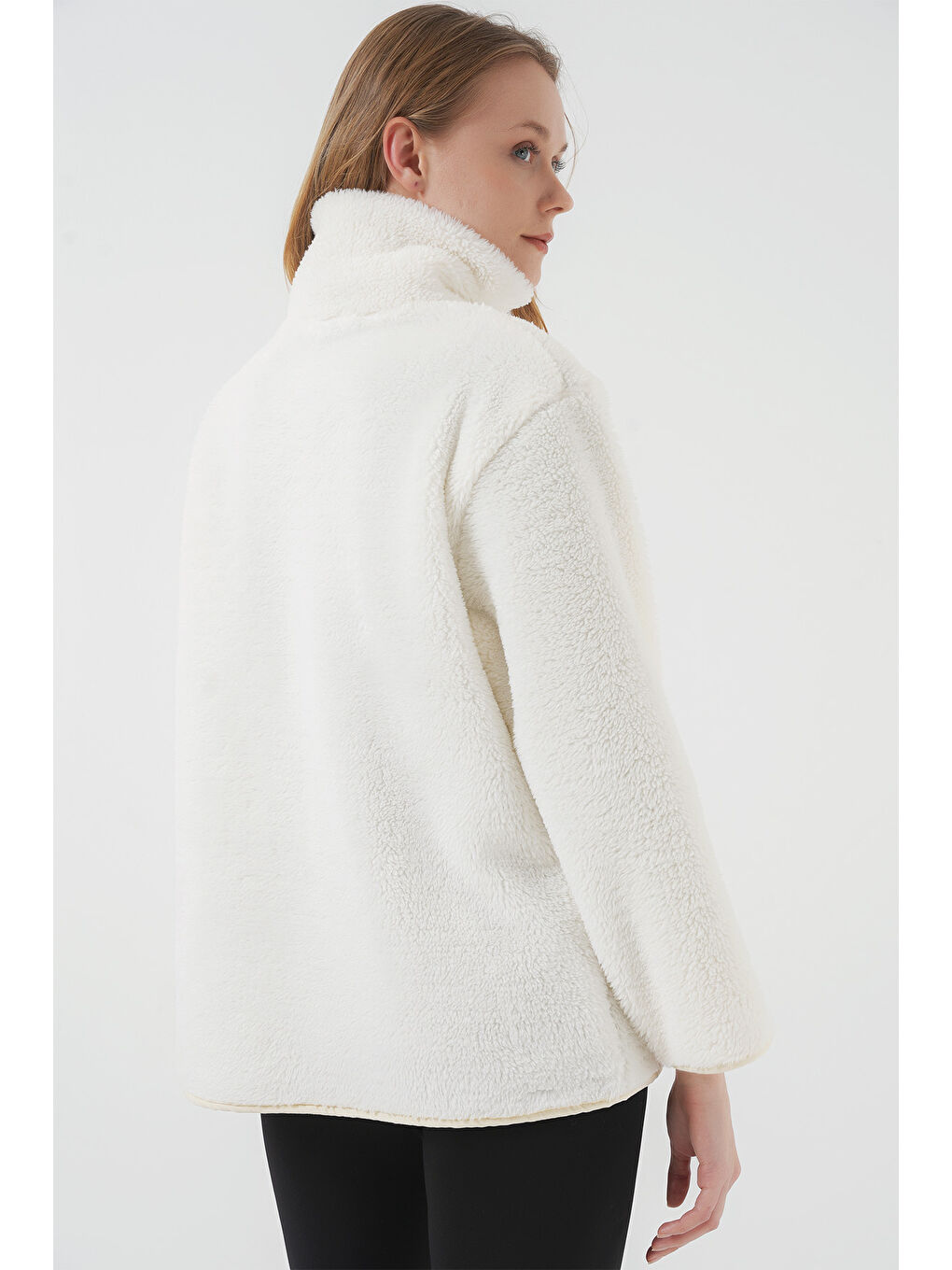 5211 Fermuarlı Pelüş Mont   Ekru-6