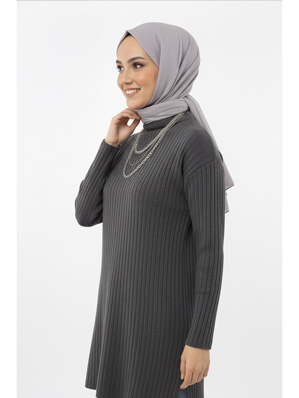 Gri İnterlok Yırtmaçlı Tunik Füme - 27994-FUME-1