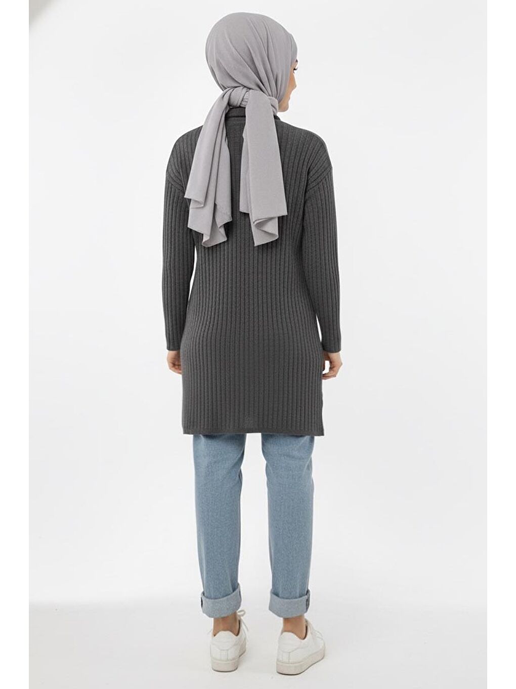 Gri İnterlok Yırtmaçlı Tunik Füme - 27994-FUME-2