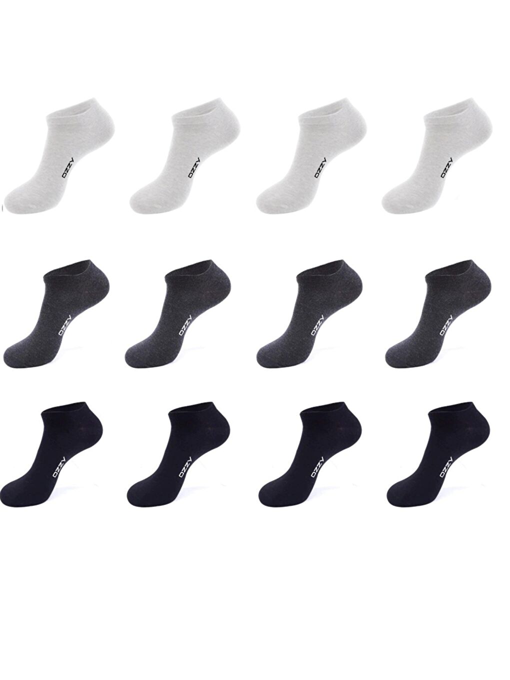 OZZY SOCKS Siyah-Gri 12 Çift Unisex Dikişsiz Patik Çorap - 1