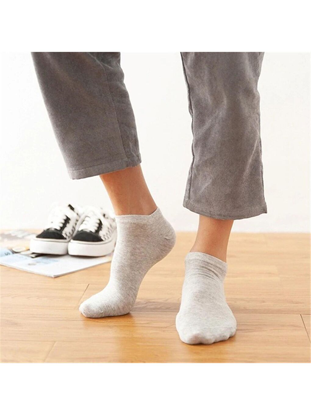 OZZY SOCKS Siyah-Gri 12 Çift Unisex Dikişsiz Patik Çorap - 2