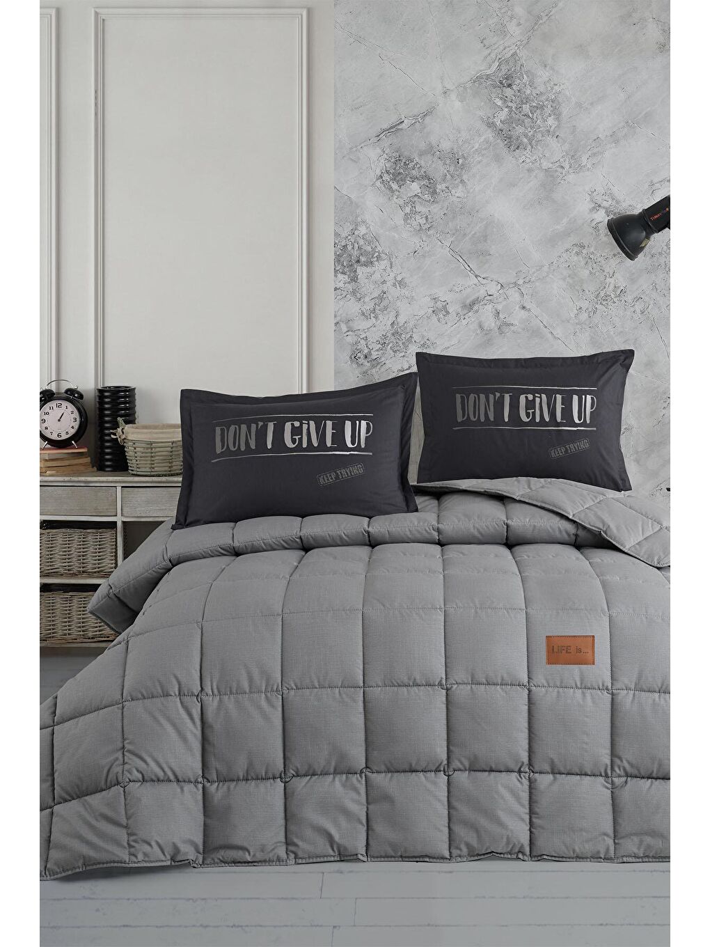 Ranforce %100 Pamuk Çift Kişilik  Uyku Seti Life is V2 Gri-2