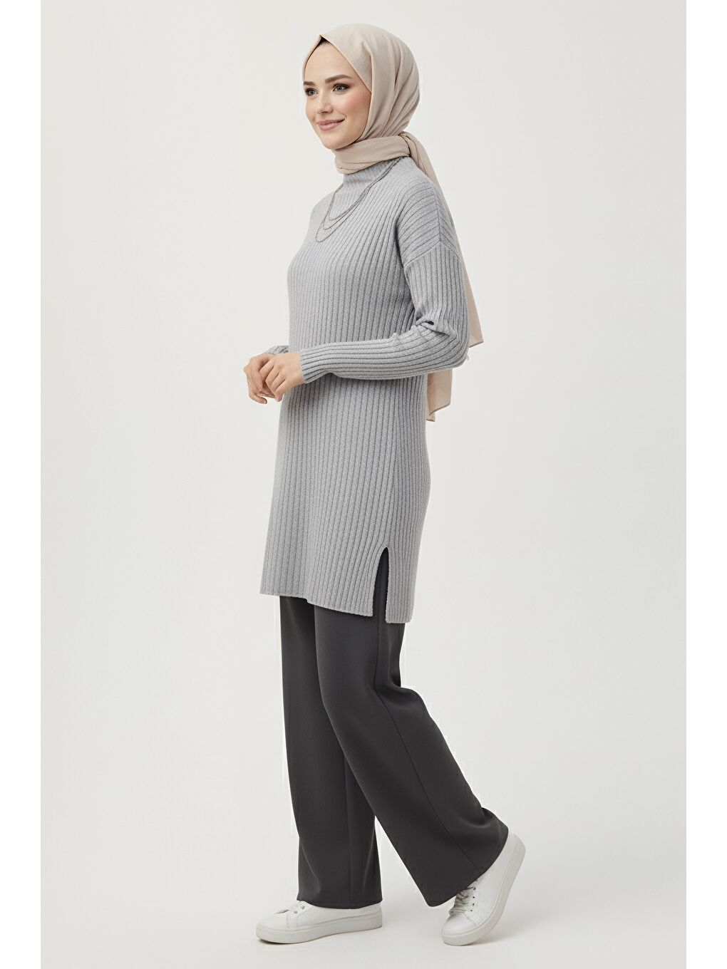 İnterlok Yırtmaçlı Tunik Gri - 27994-GRI-1