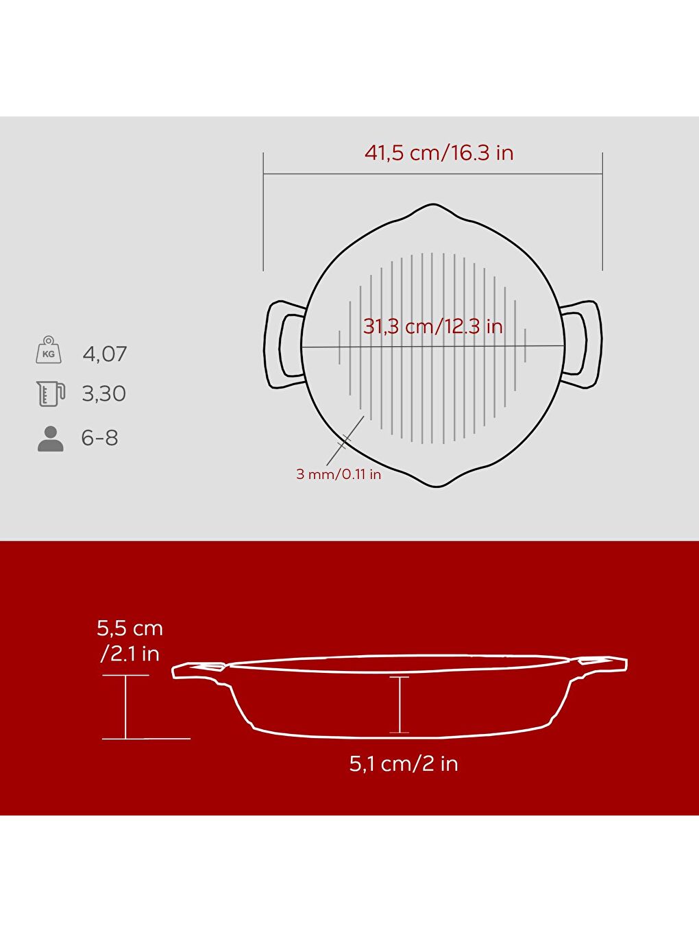 Bordo Yuvarlak Izgara Tavası Döküm Demir Yekpare Çift Kulplu Çap(Ø)32cm.-4