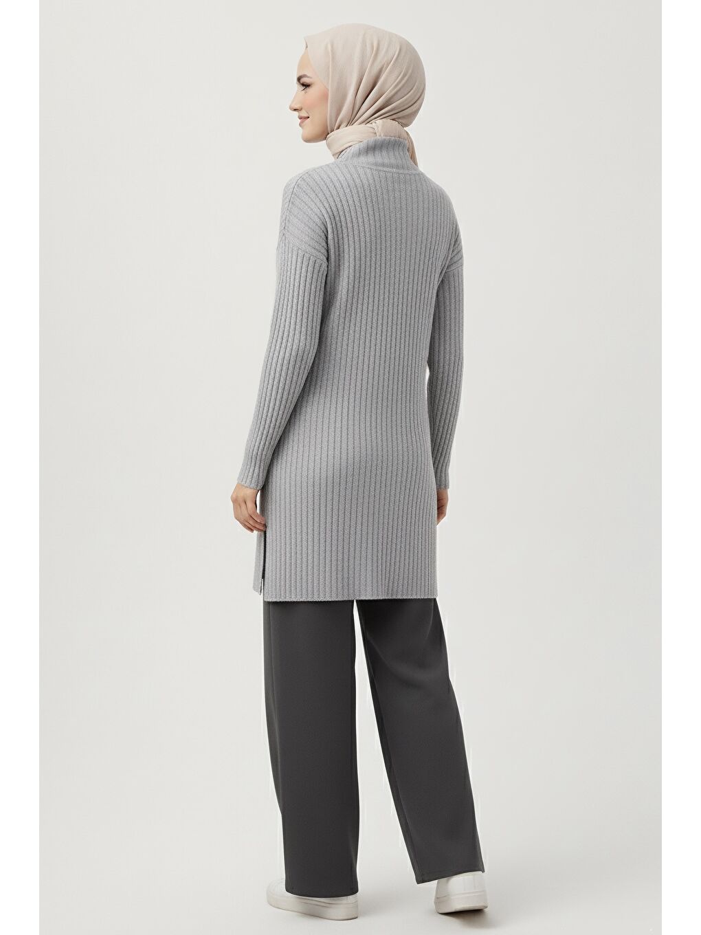 İnterlok Yırtmaçlı Tunik Gri - 27994-GRI-2