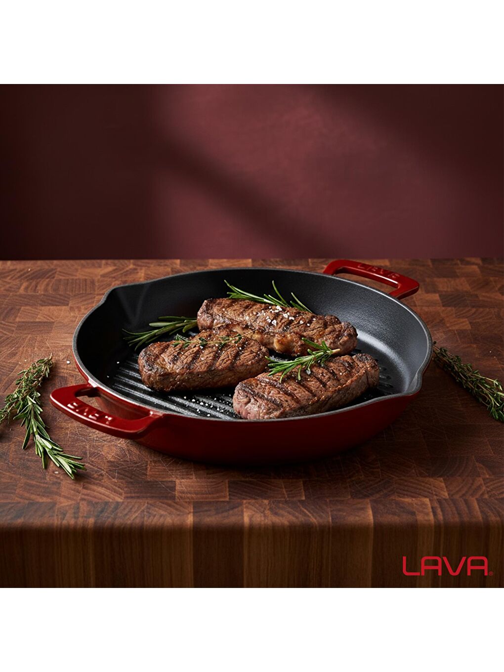 Bordo Yuvarlak Izgara Tavası Döküm Demir Yekpare Çift Kulplu Çap(Ø)32cm.-6