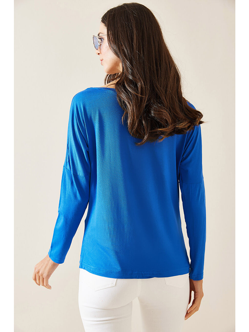 Mavi Saks Kayık Yaka Viskon Bluz 5KXK2-49021-15-4