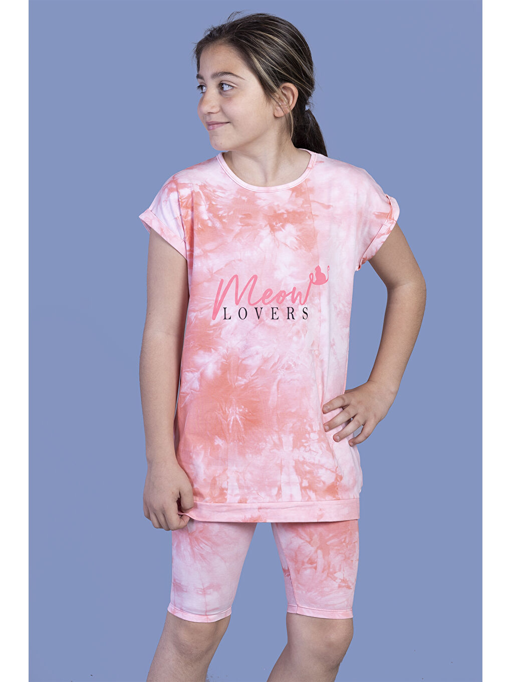 Toontoykids Pembe Kız Çocuk Batik Desenli Baskılı Taytlı Takım