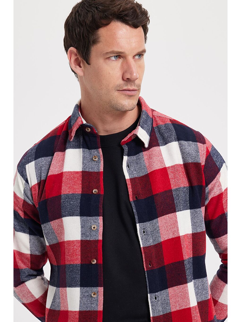 Bordo Erkek Slim Fit Dar Kesim Kareli Kışlık Oduncu Gömlek-1