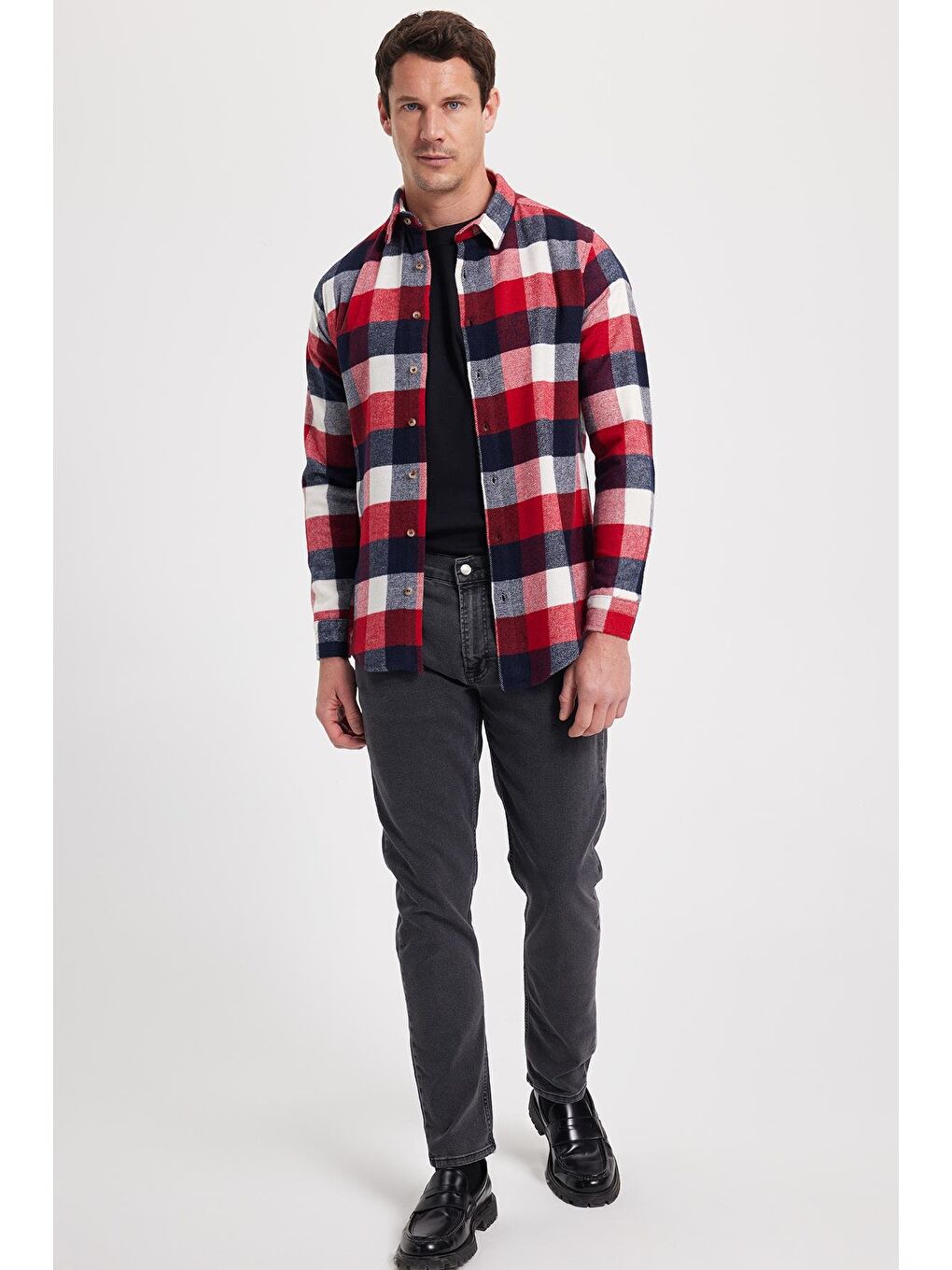 Bordo Erkek Slim Fit Dar Kesim Kareli Kışlık Oduncu Gömlek-2