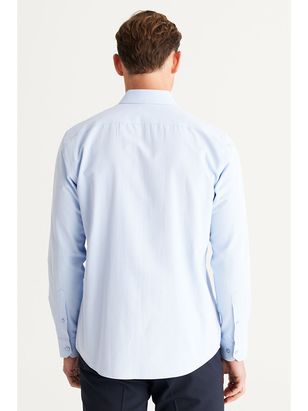 Erkek Açık Mavi Slim Fit Dar Kesim Klasik Yaka Pamuklu Armürlü Gömlek-4