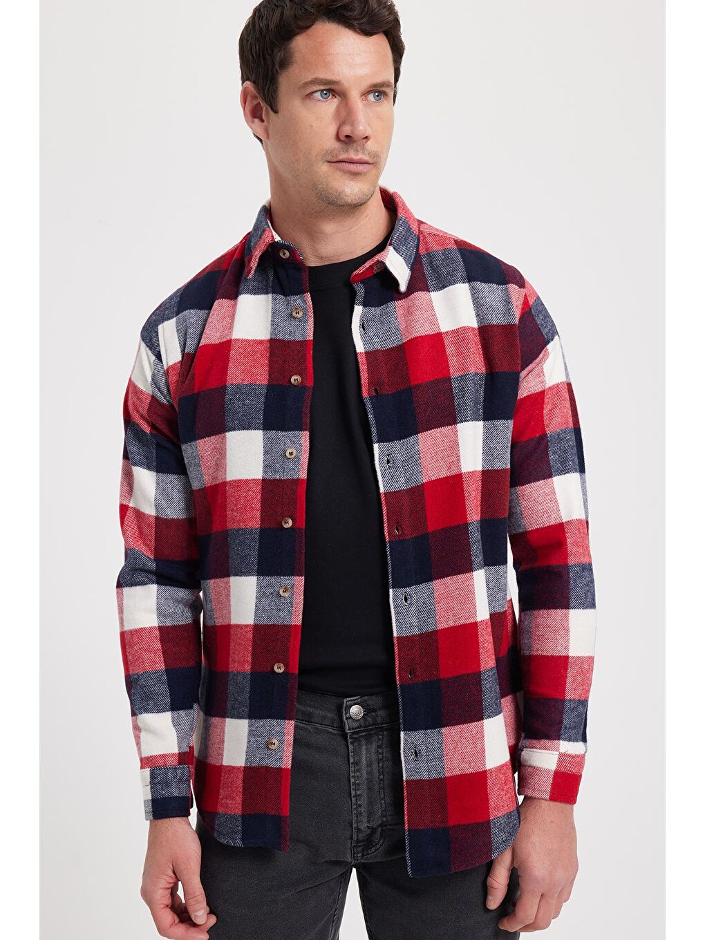 Bordo Erkek Slim Fit Dar Kesim Kareli Kışlık Oduncu Gömlek-6