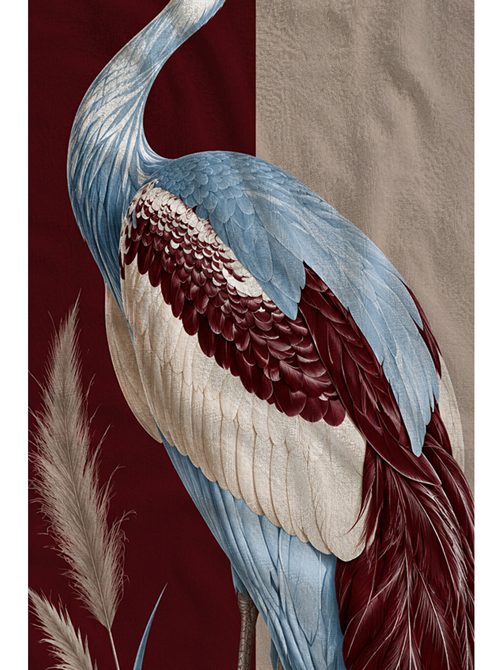 Art Deco Turna Kuşu Bordo Botanik Çiçekli Desenli 70x150 Plaj Havlusu - Pamuklu Banyo Havlusu-2