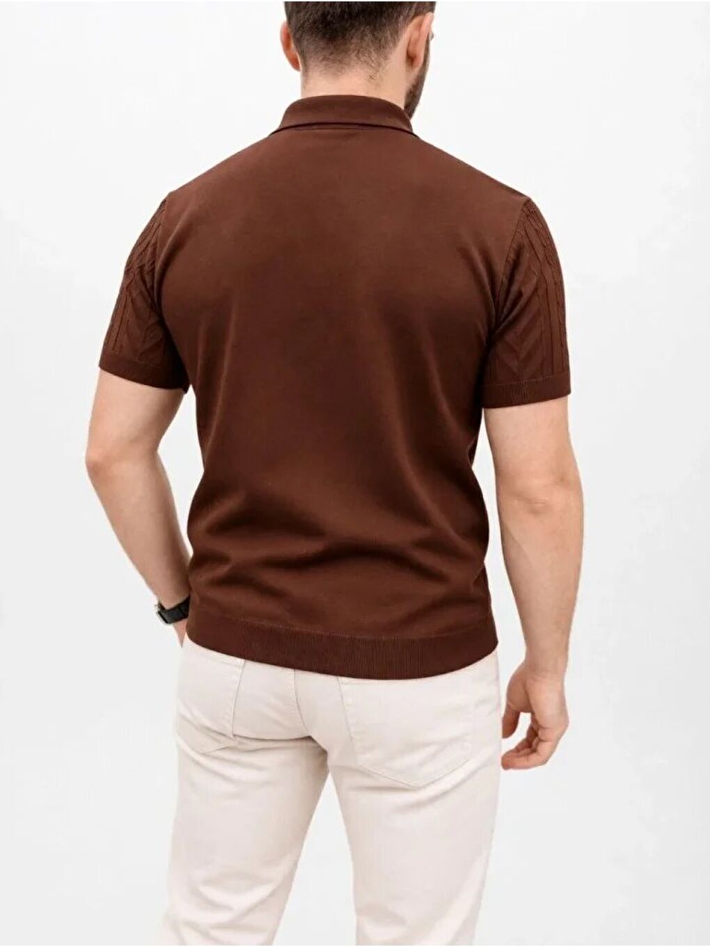 Kahverengi Erkek Yazlık Triko Polo Yaka Tişört-2
