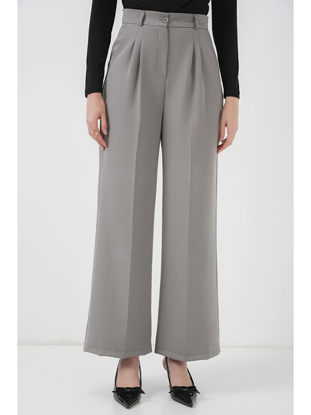 6647 Bol Paça Kumaş Pantolon - Gri-1