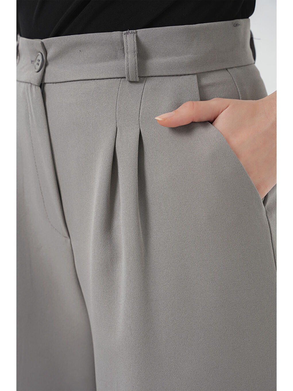 6647 Bol Paça Kumaş Pantolon - Gri-5