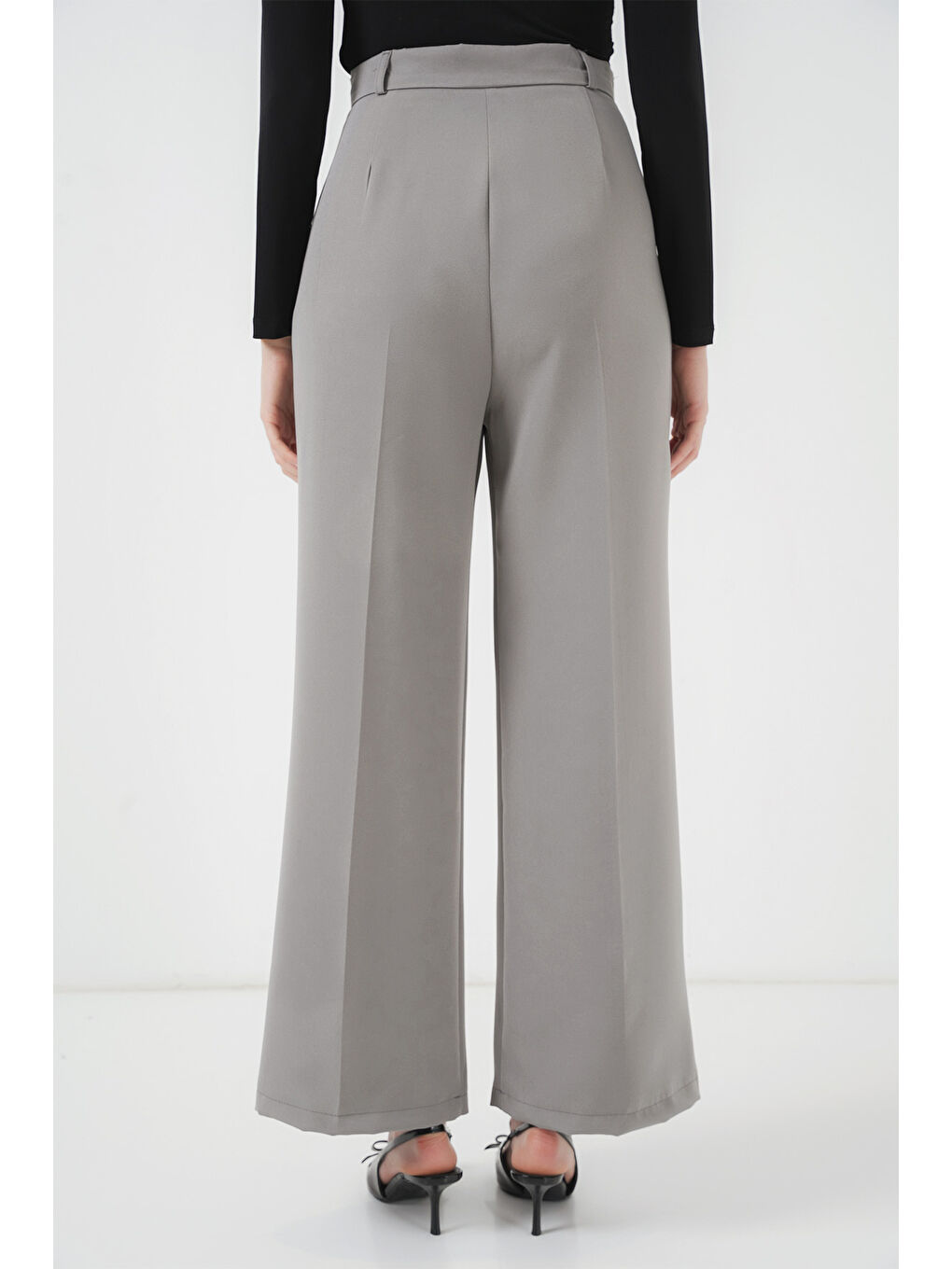 6647 Bol Paça Kumaş Pantolon - Gri-6