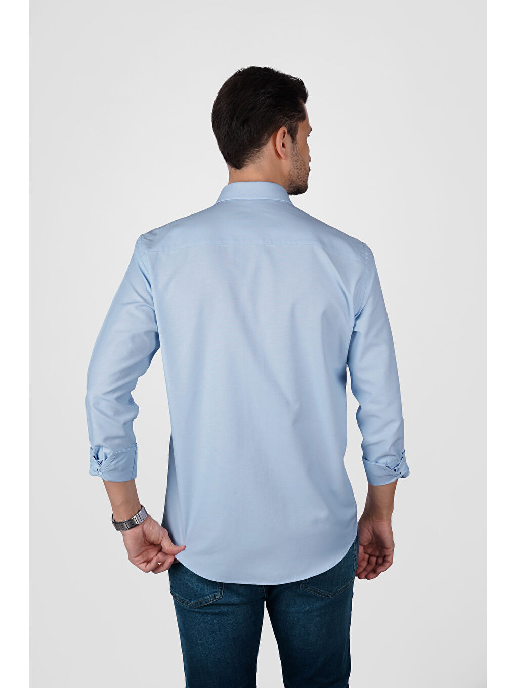 Açık Mavi Yaka Düğmeli Premium Şamre Slimfit Erkek Gömlek-4
