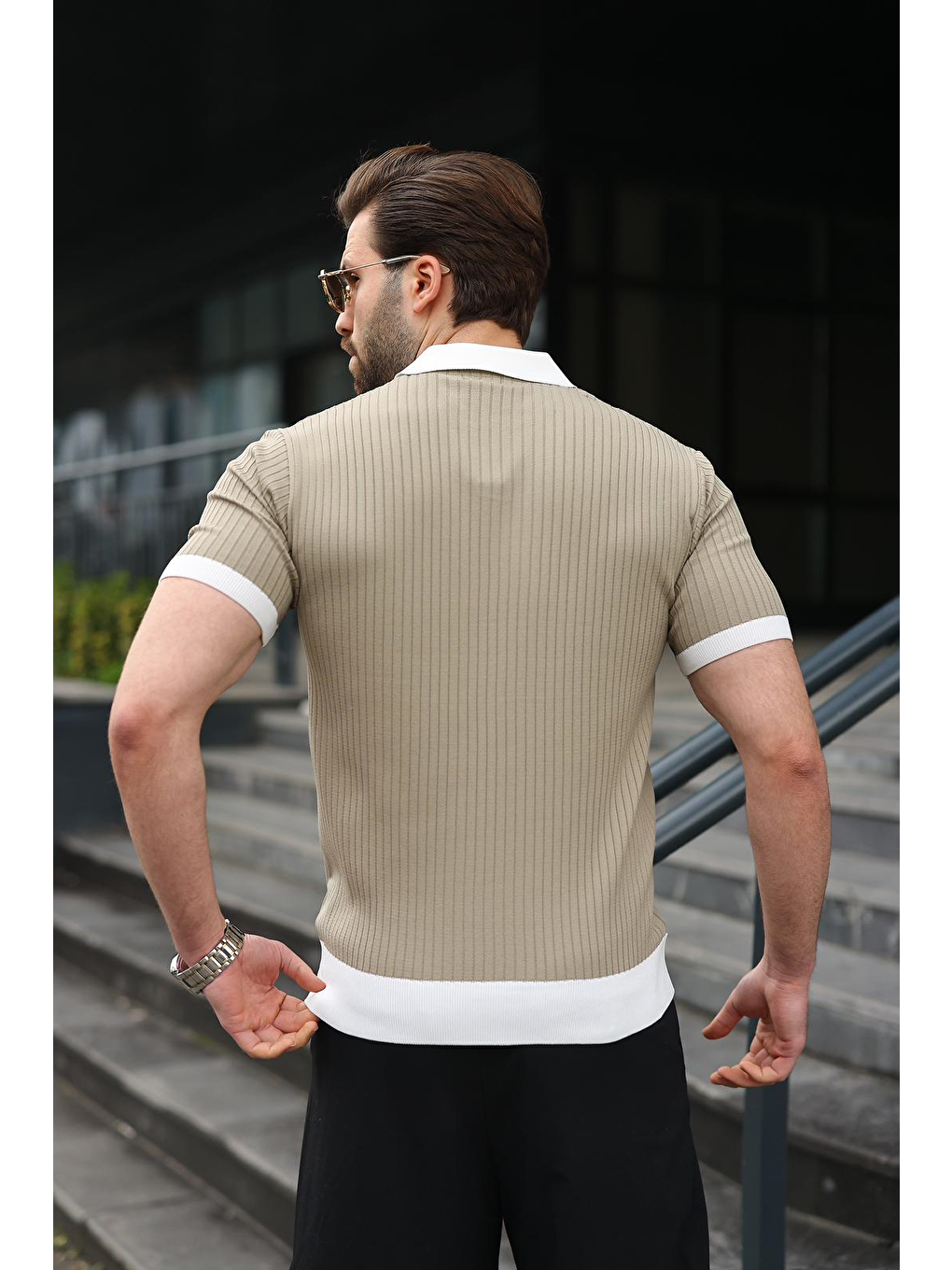 Bej Vizon Polo Yaka Triko Erkek Tişört E7471-4