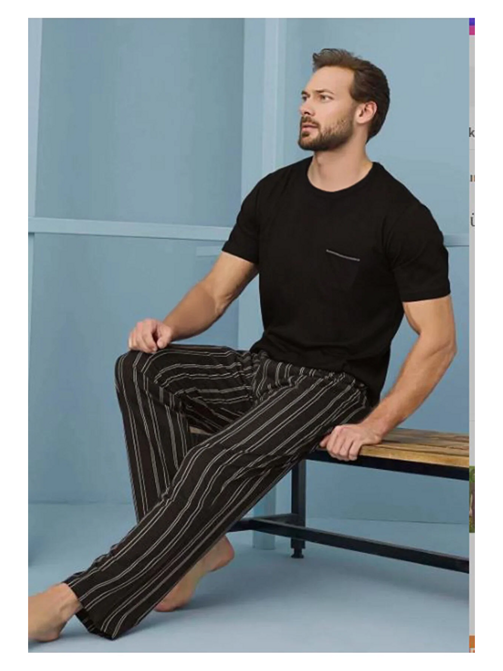 Siyah Erkek Cepli Kısa Kollu Pijama Takımı