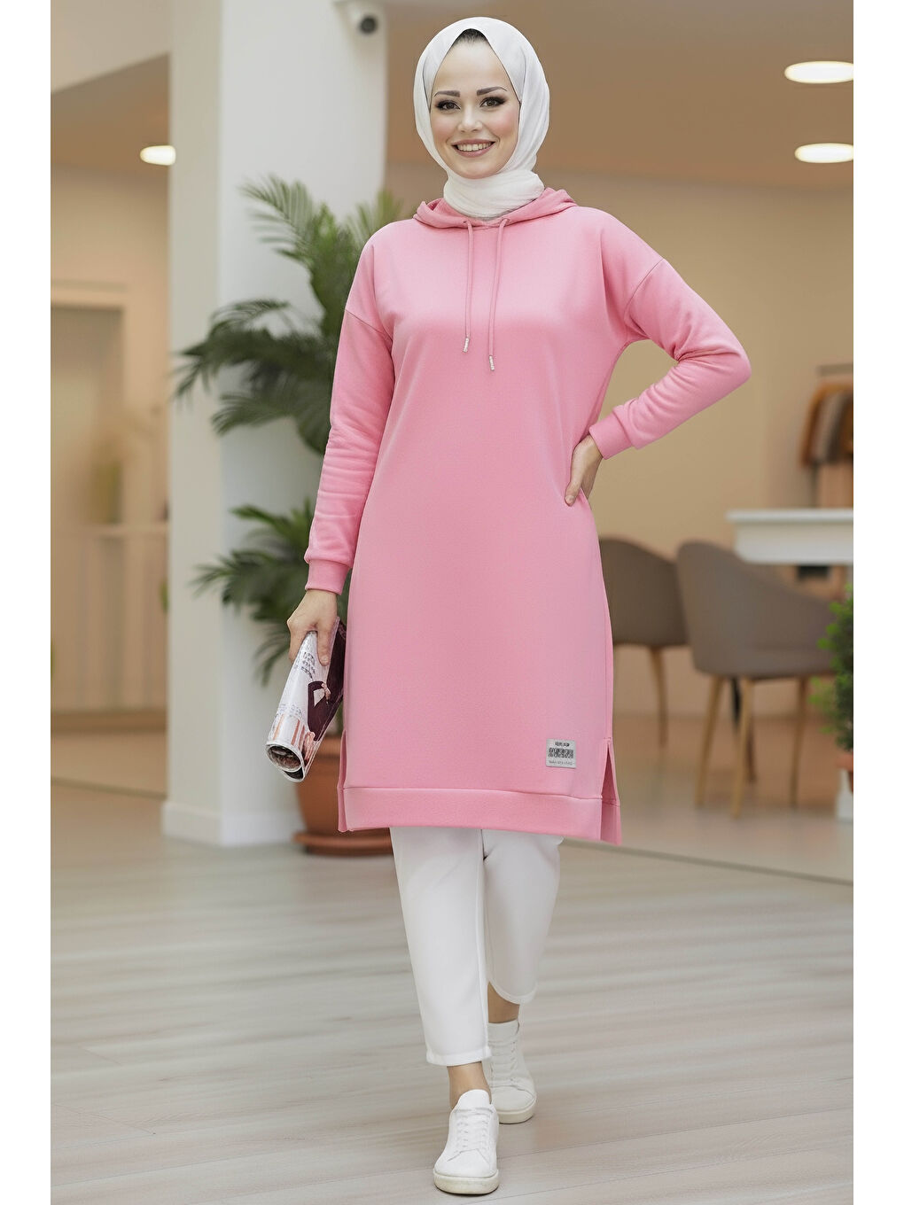 Armalı Vortex Yırtmaçlı Tunik Pembe - 27984-PEMBE