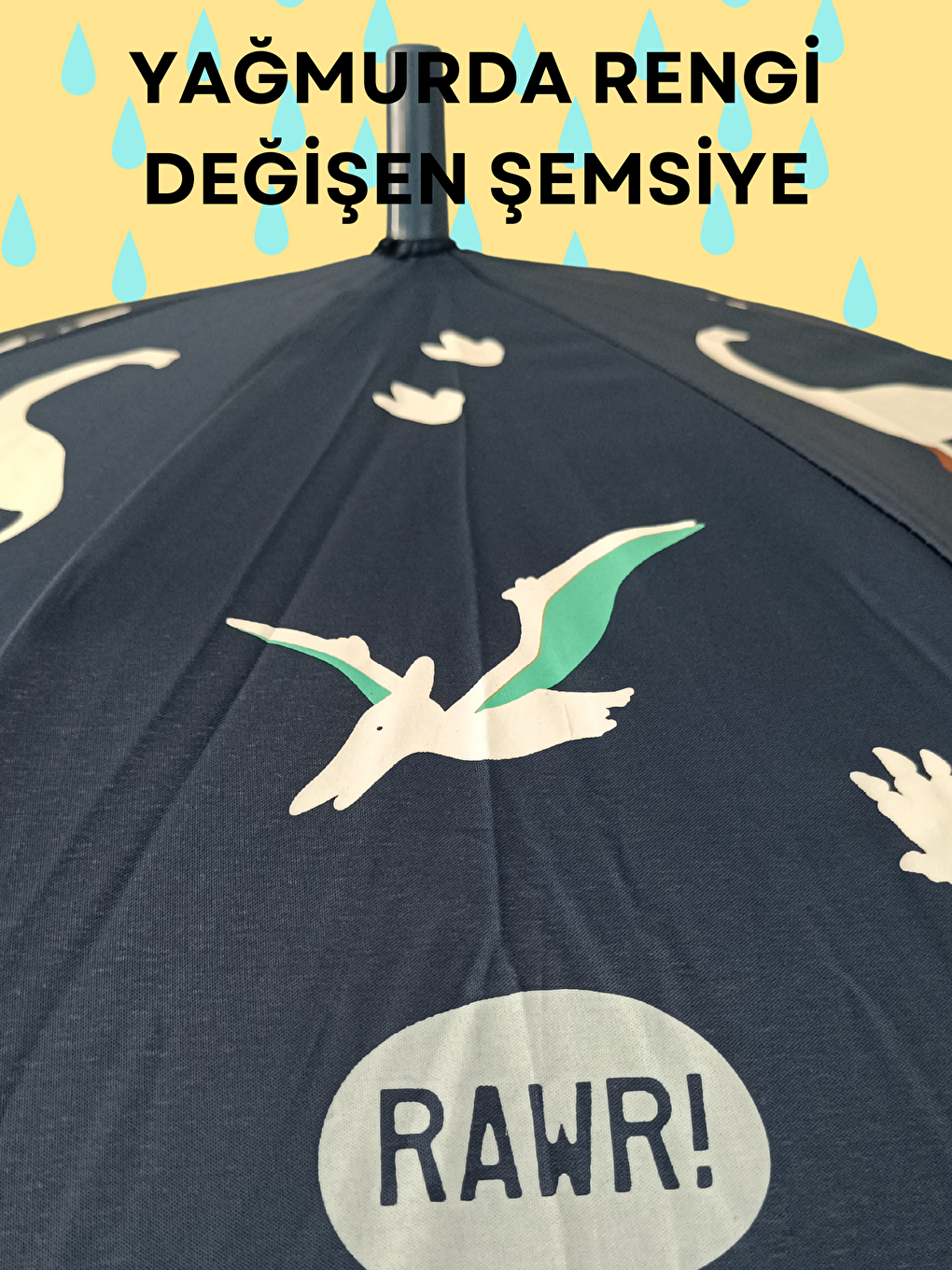 Casabony Lacivert Yağmurda Rengi Değişen Dinozor Desenli Erkek Çocuk Şemsiye - 2