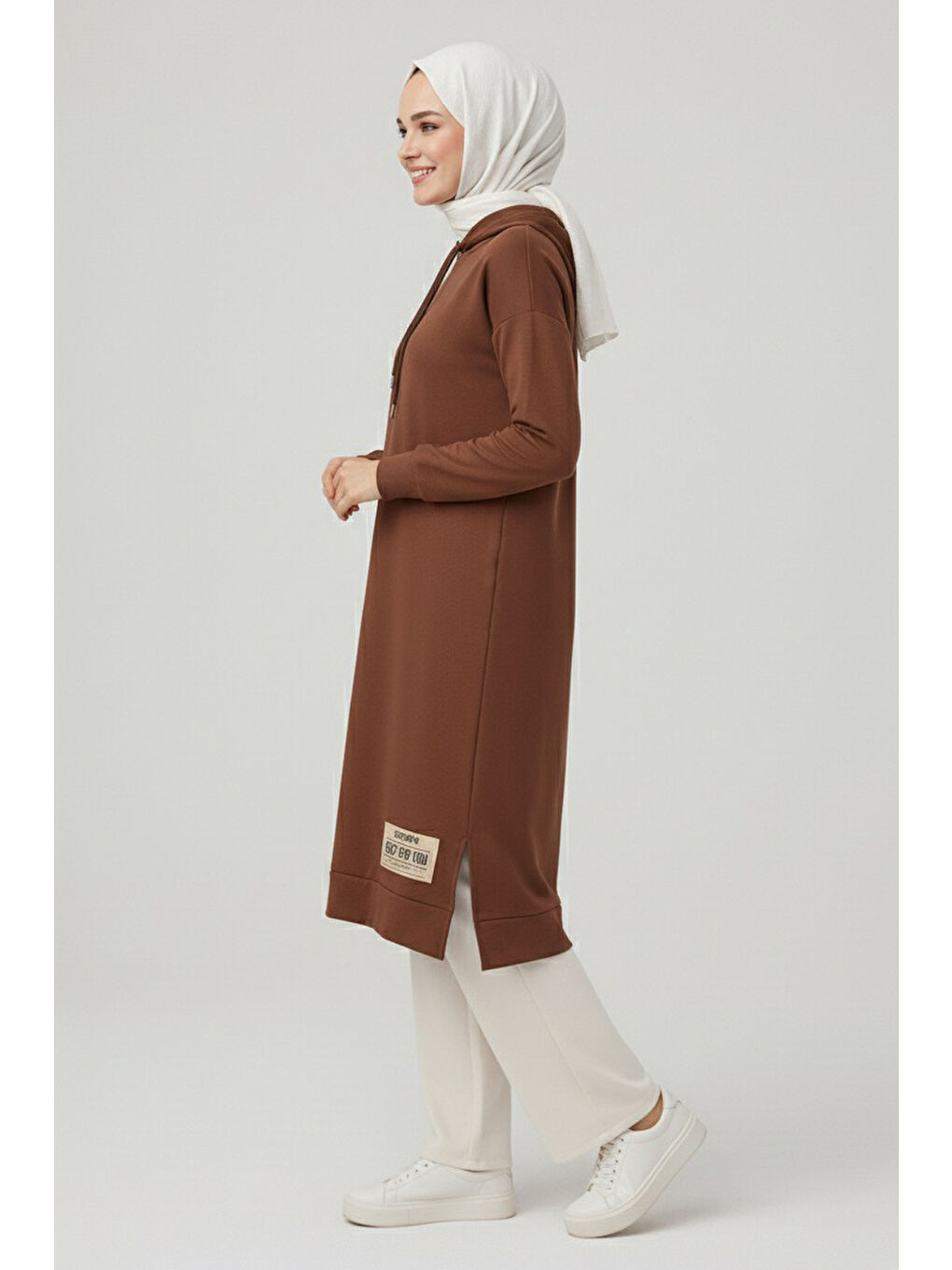 Kahverengi Armalı Vortex Yırtmaçlı Tunik Kahve - 27984-KAHVE-1