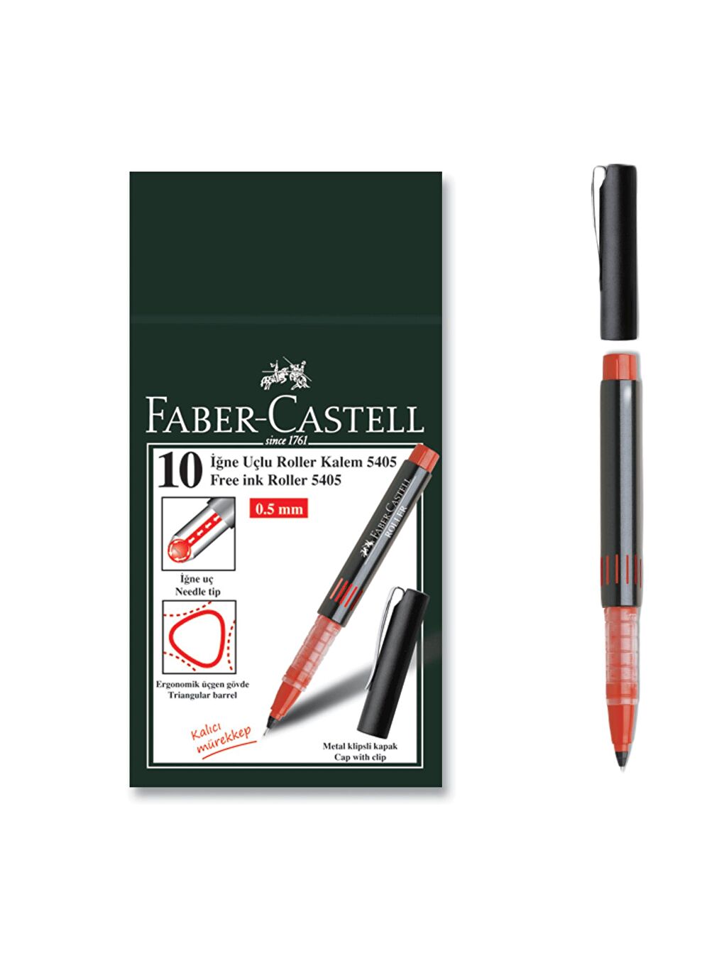 FABER CASTELL Kırmızı Needle Point 5405 0.5 İğne Uçlu Roller Kalem 10 Adet Kırmızı