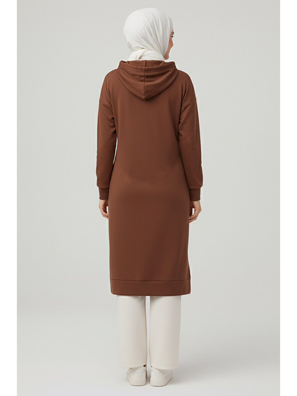 Kahverengi Armalı Vortex Yırtmaçlı Tunik Kahve - 27984-KAHVE-2