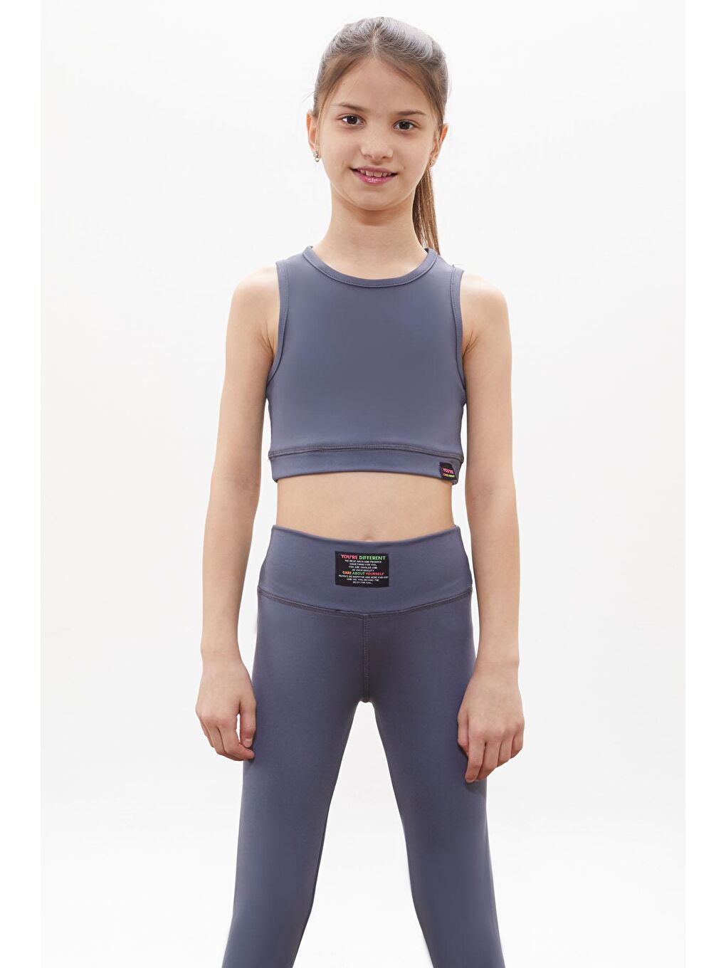 Cansın Mini Füme Yüksek Bel Kız Çocuk Spor Tayt Crop Takım - 1