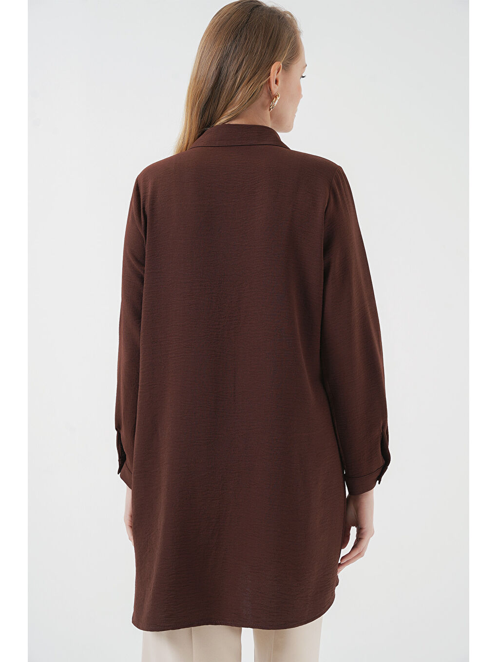 5851 Cep Detaylı Gömlek Tunik - Kahverengi-5