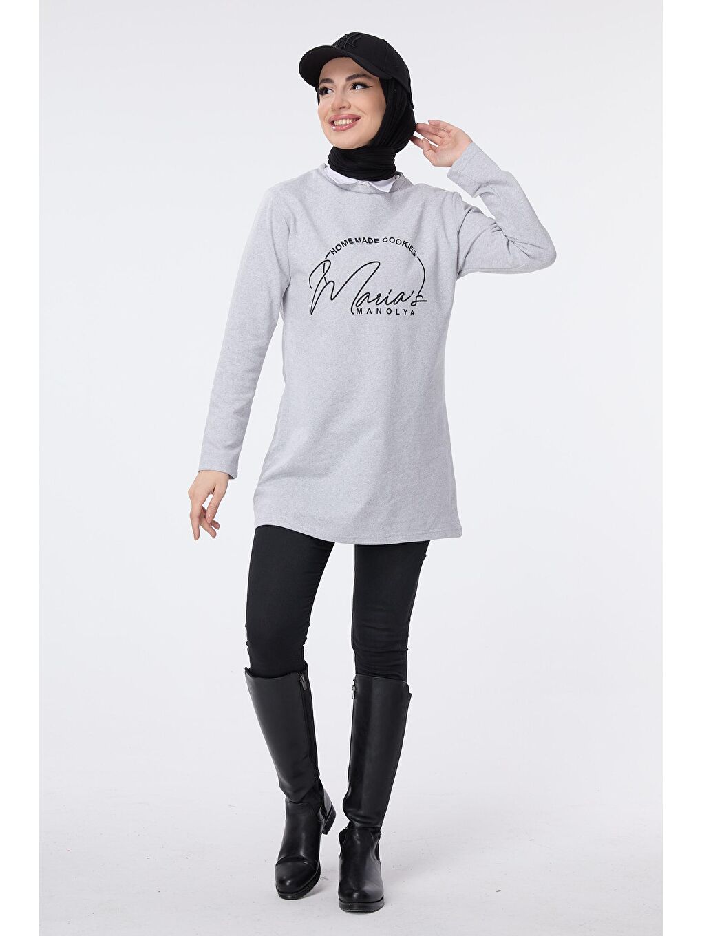 Bisiklet Yaka Kadın Gri Sweat - 13073