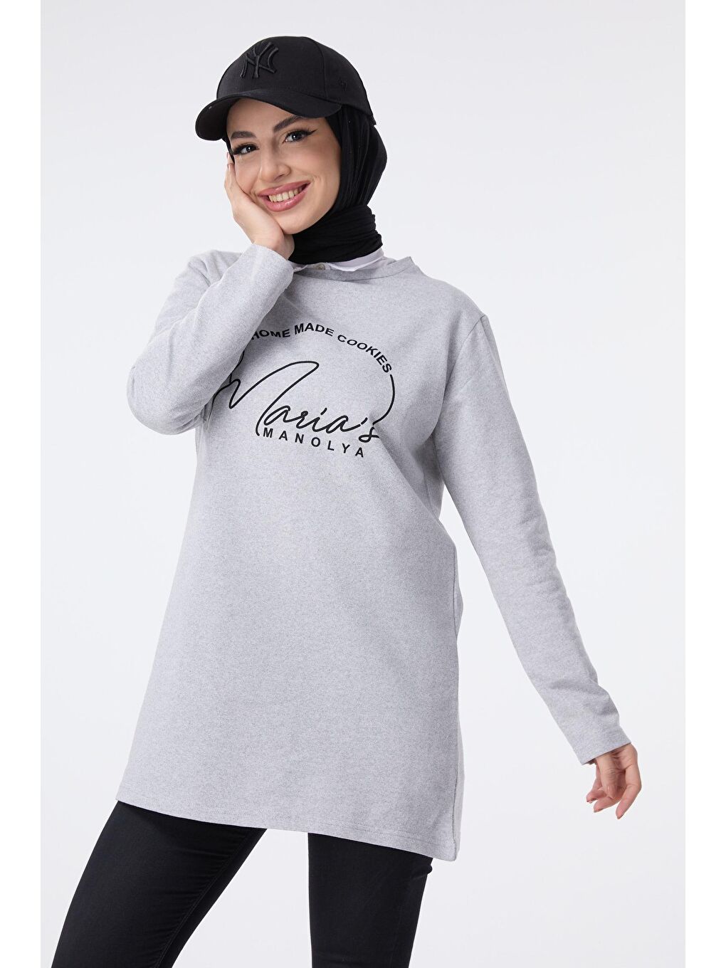 Bisiklet Yaka Kadın Gri Sweat - 13073-1