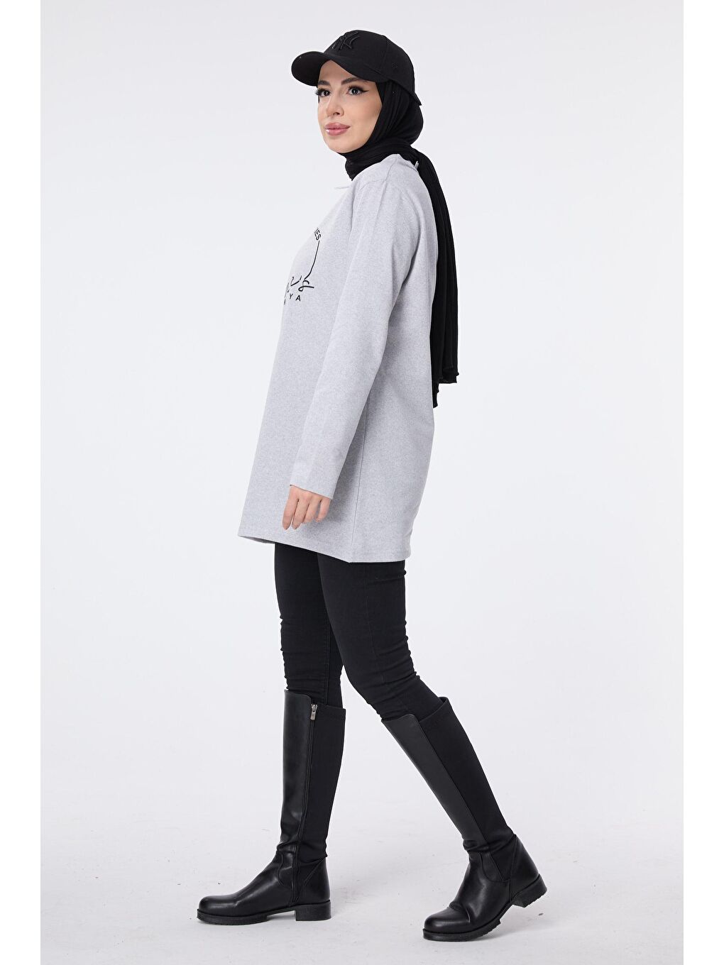 Bisiklet Yaka Kadın Gri Sweat - 13073-2