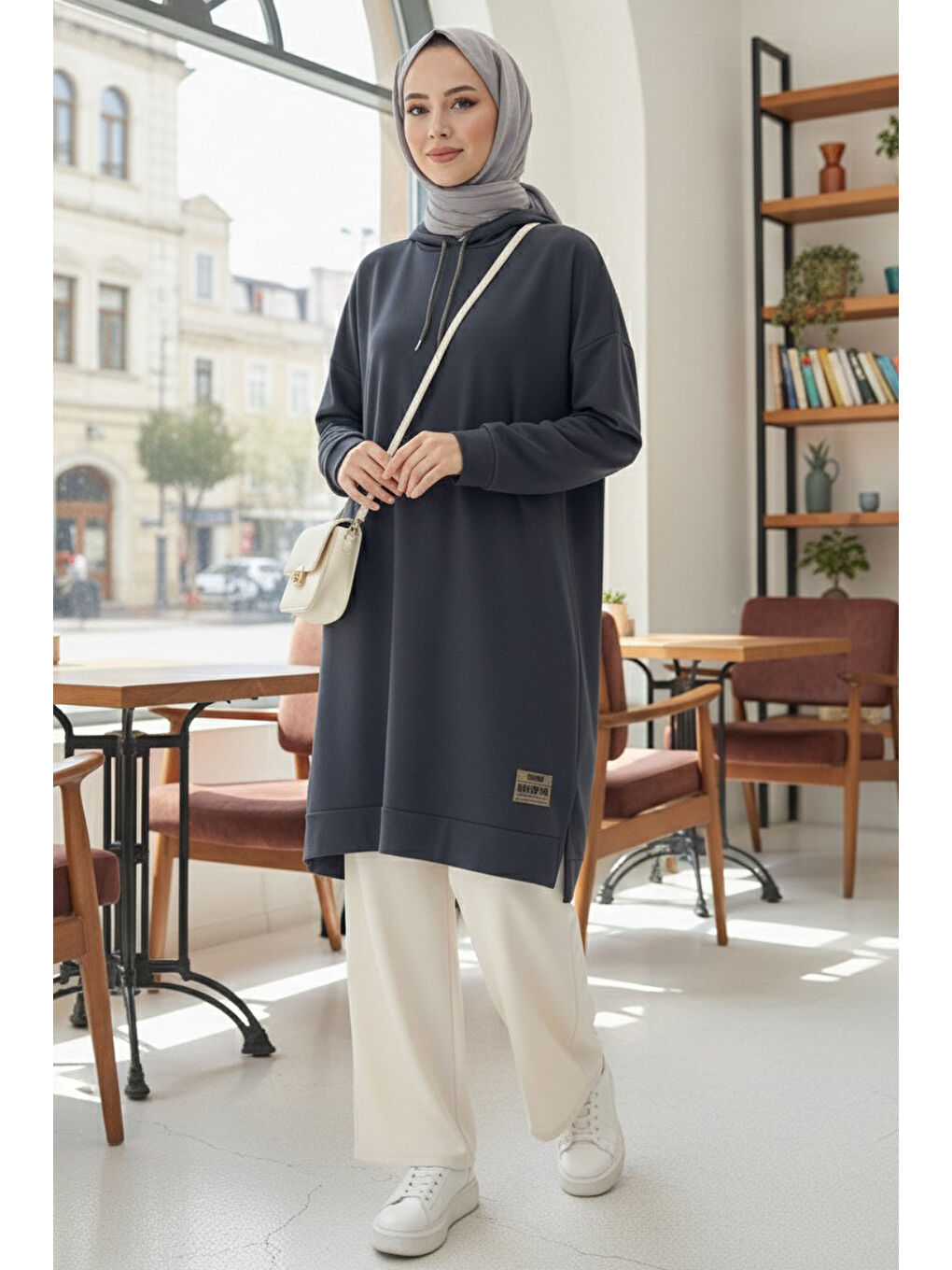 Gri Armalı Vortex Yırtmaçlı Tunik Füme - 27984-FUME