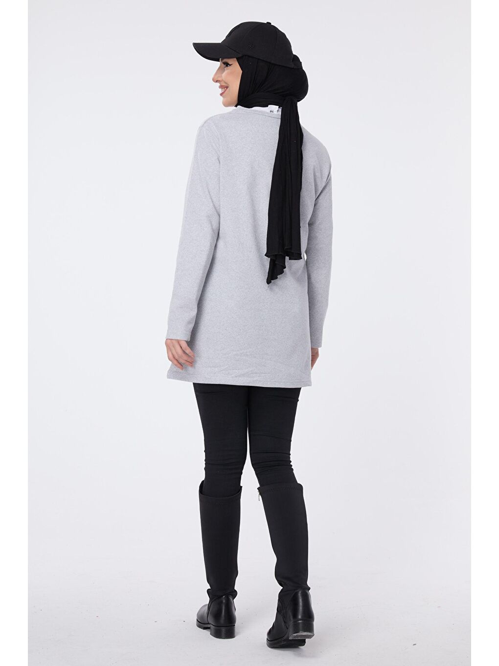 Bisiklet Yaka Kadın Gri Sweat - 13073-4