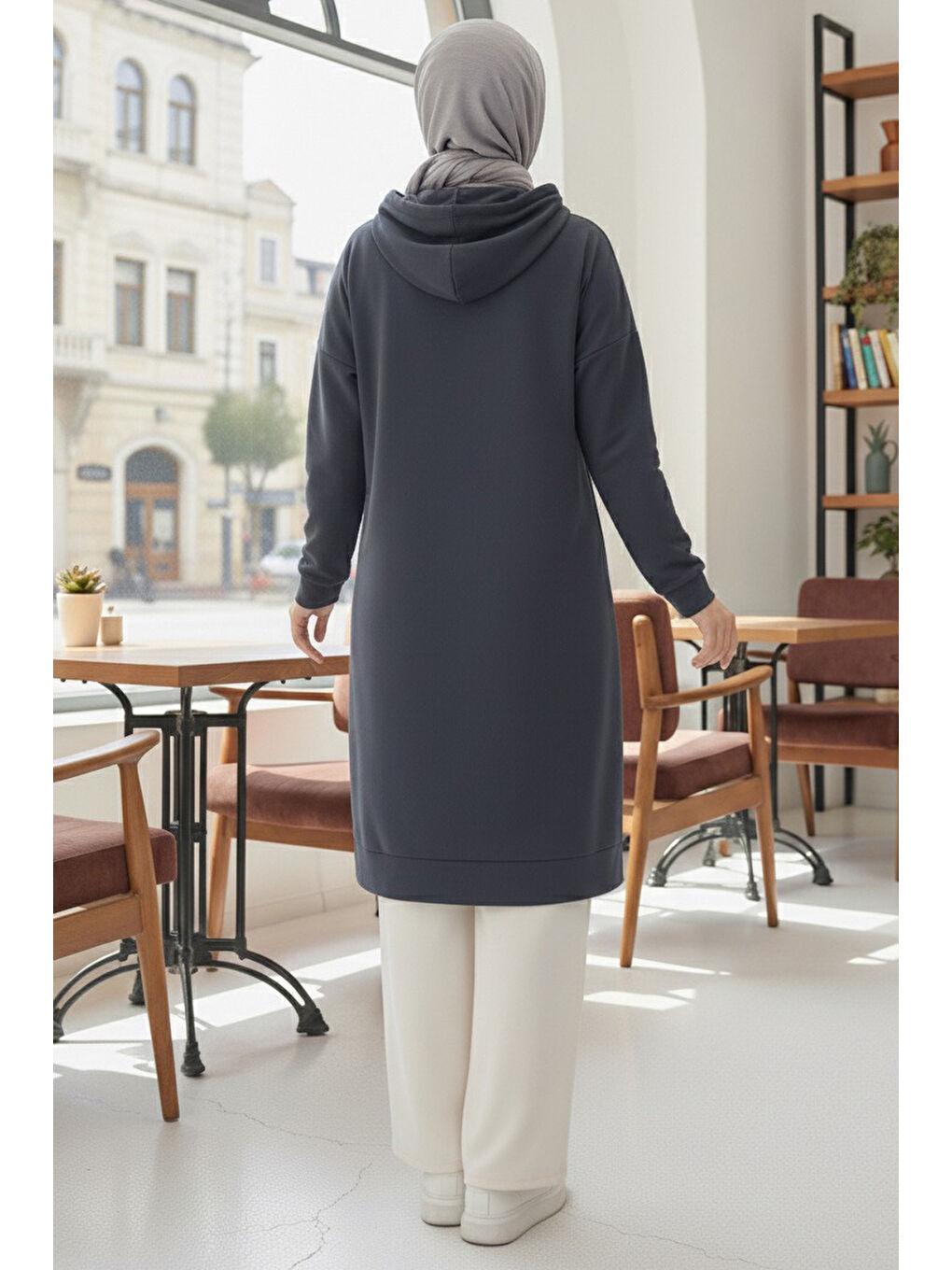 Gri Armalı Vortex Yırtmaçlı Tunik Füme - 27984-FUME-2