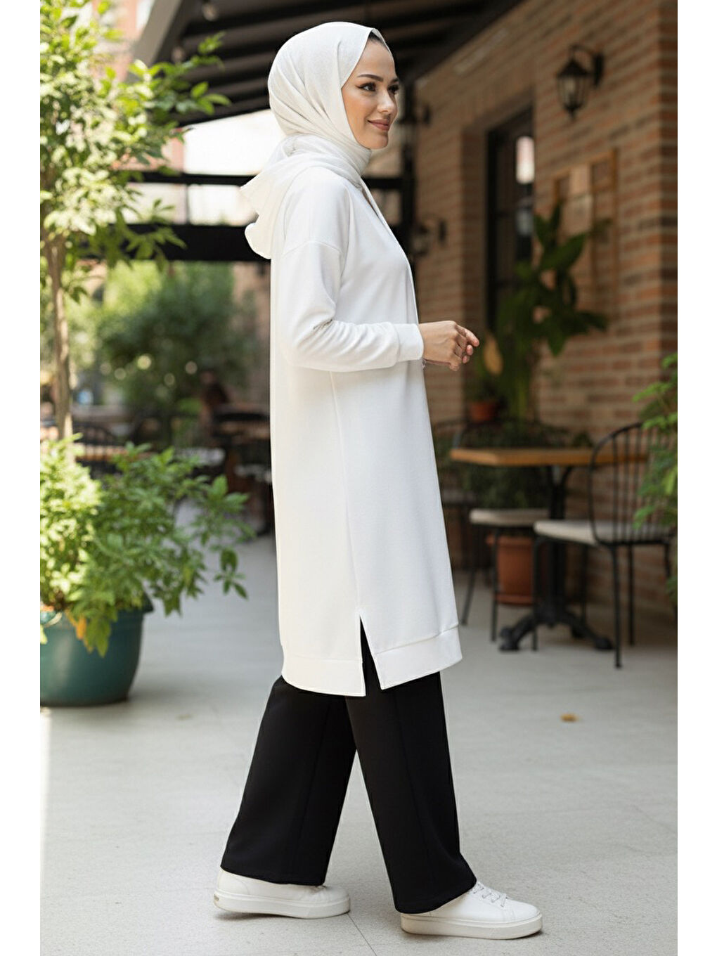 Armalı Vortex Yırtmaçlı Tunik Beyaz - 27984-BEYAZ-1