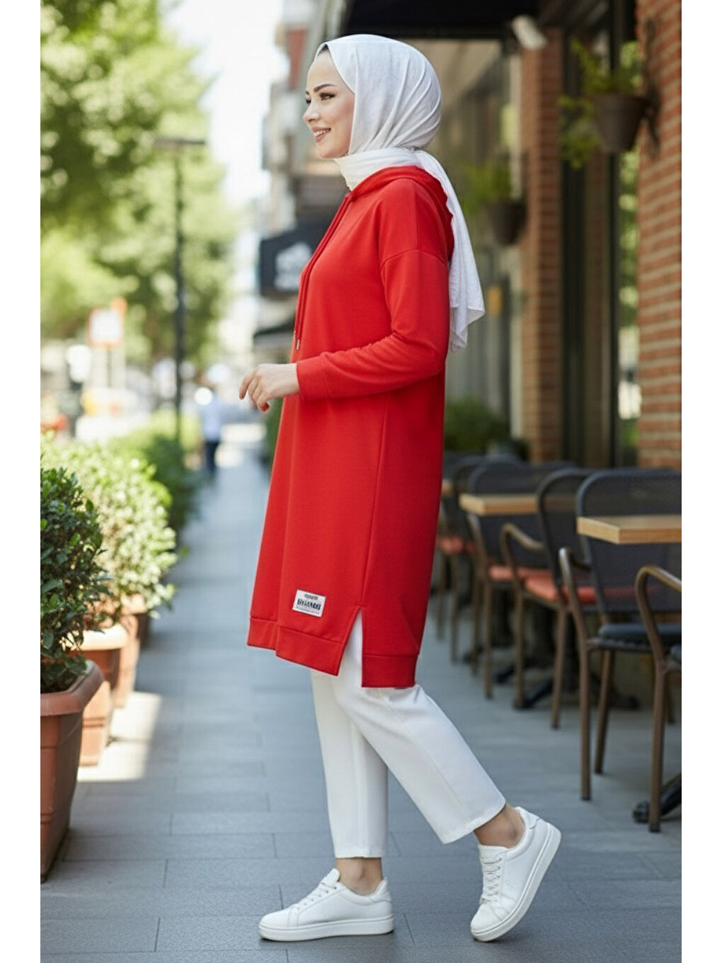 Kırmızı Armalı Vortex Yırtmaçlı Tunik Kirmizi - 27984-KIRMIZI-1