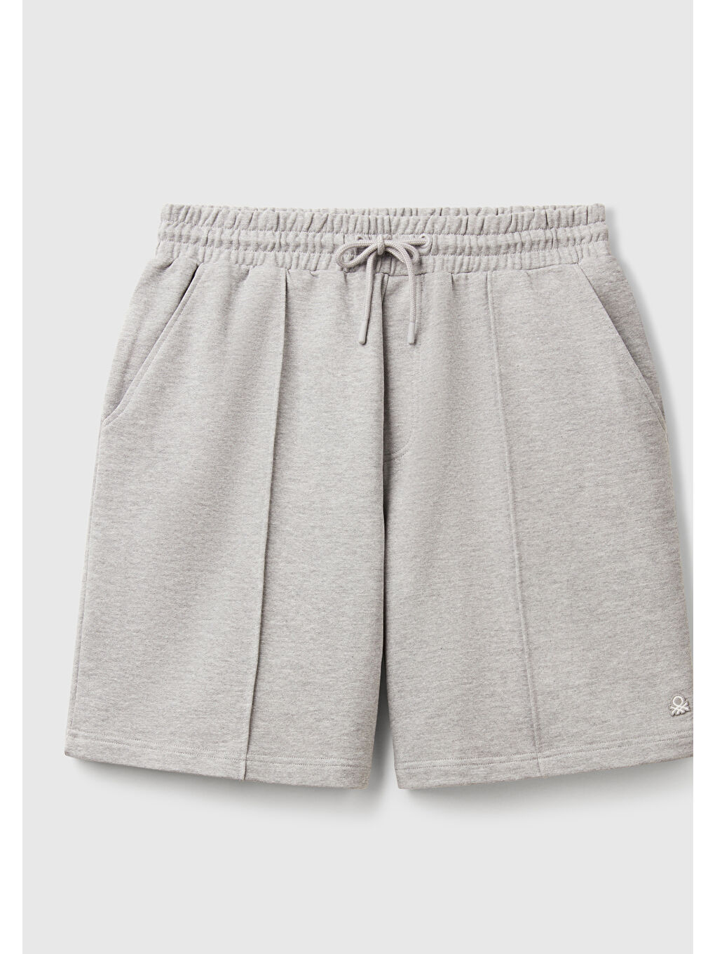 Erkek Gri Melanj %100 Pamuk Logo Detaylı Beli Büzgü İpli Bermuda Şort