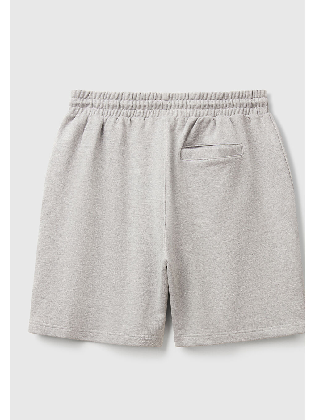 Erkek Gri Melanj %100 Pamuk Logo Detaylı Beli Büzgü İpli Bermuda Şort-1