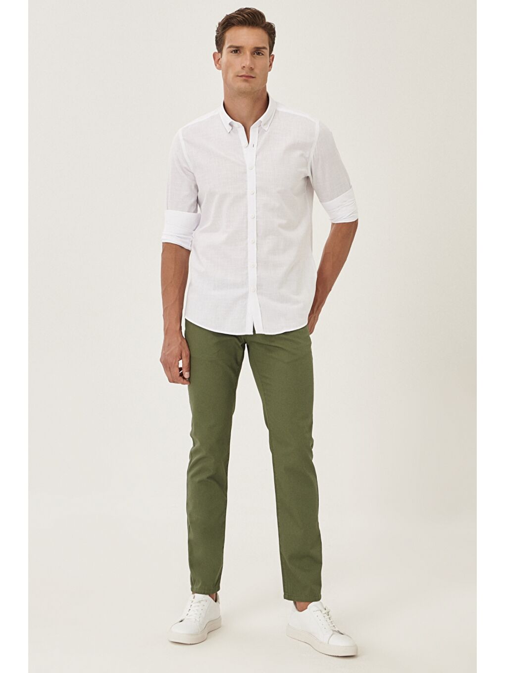 Erkek Haki Kanvas Slim Fit Dar Kesim %100 Pamuk 5 Cep Pantolon-1