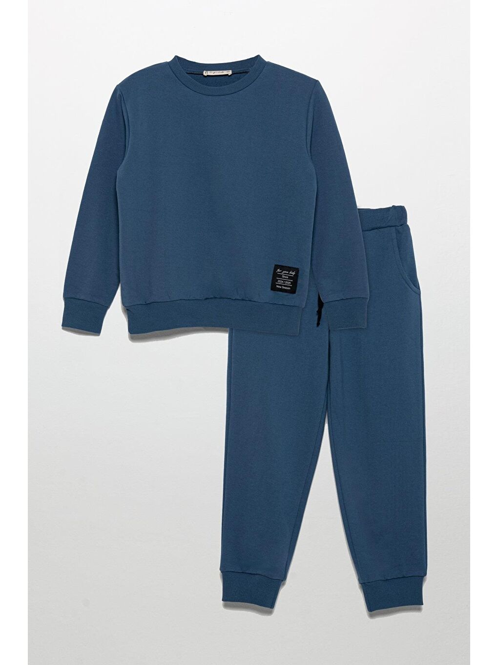 For You Kids Etiket Detaylı Sweatshirt Jogger İndigo Alt Üst Takım