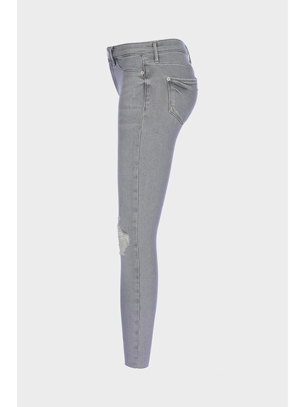 CROSS JEANS Gri Judy Gri Yüksek Bel Yıpratmalı Patı Fermuarlı Skinny Fit Jean Pantolon C 4521-238 - 3