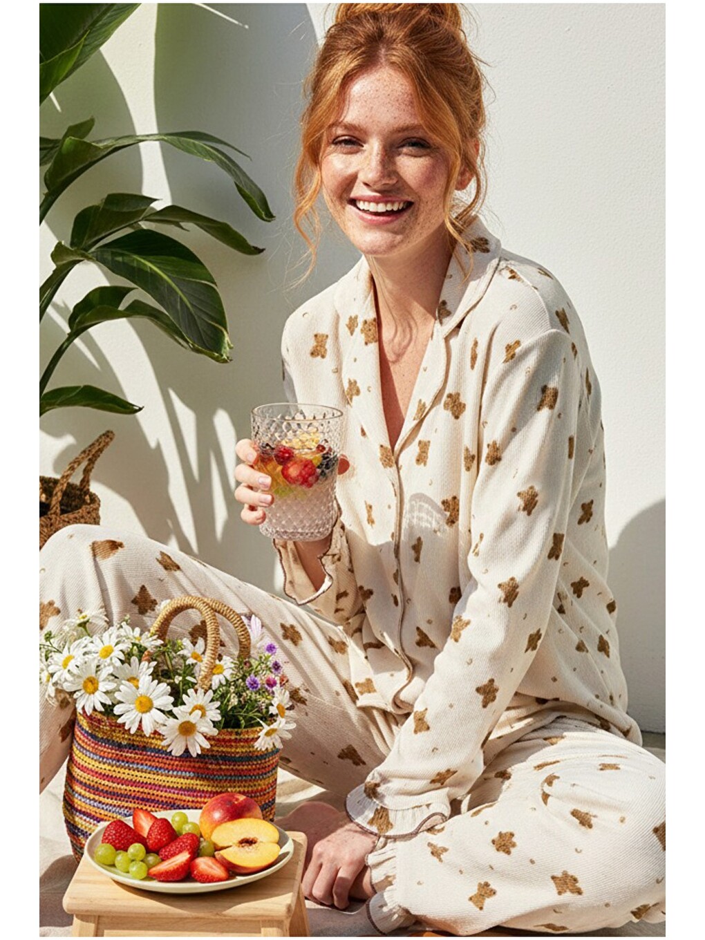 Karışık Bürümcük-krınkıl Uzun Kollu Düğmeli Pijama Takım 7993