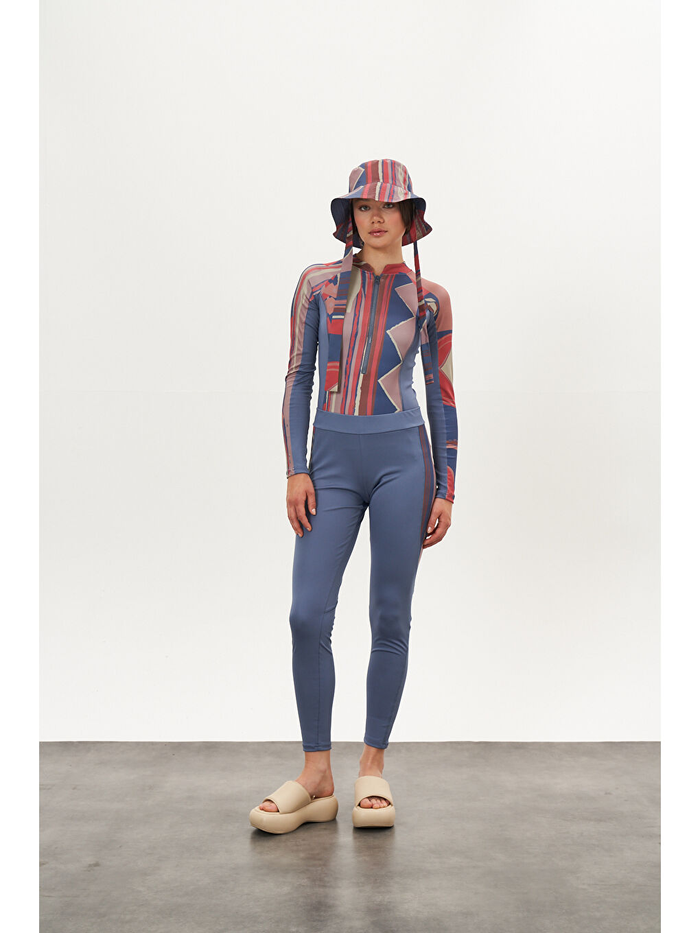 Karışık Yüzücü Mayo Tayt Etek 3lü Etnik Mayo Mavi