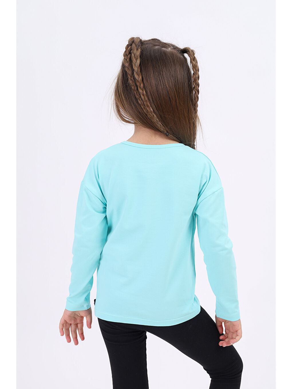 Turkuaz Kız Çocuk Baskılı Tişört-1