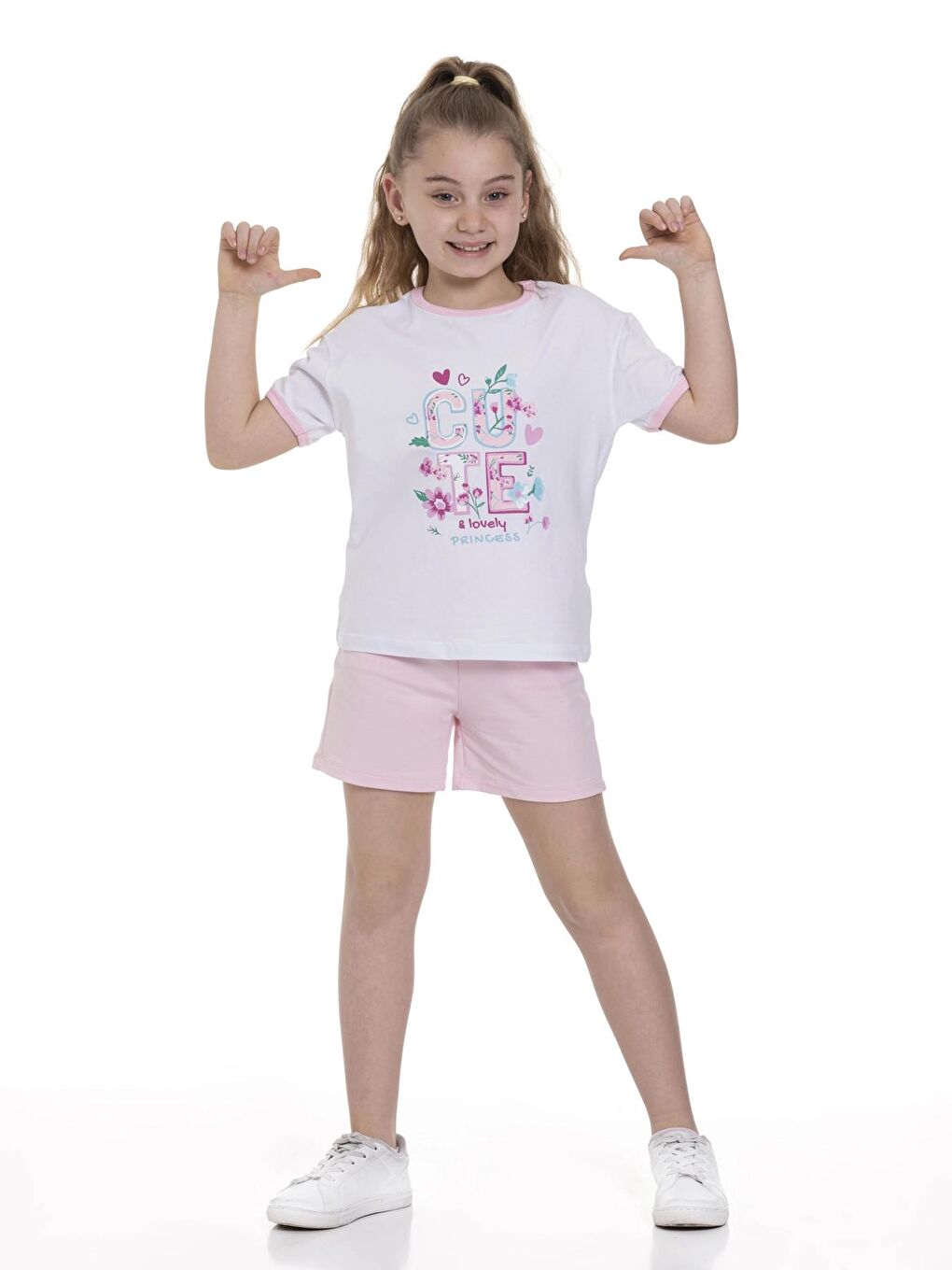 Pembe Cute Baskılı Şortlu Takım 63606