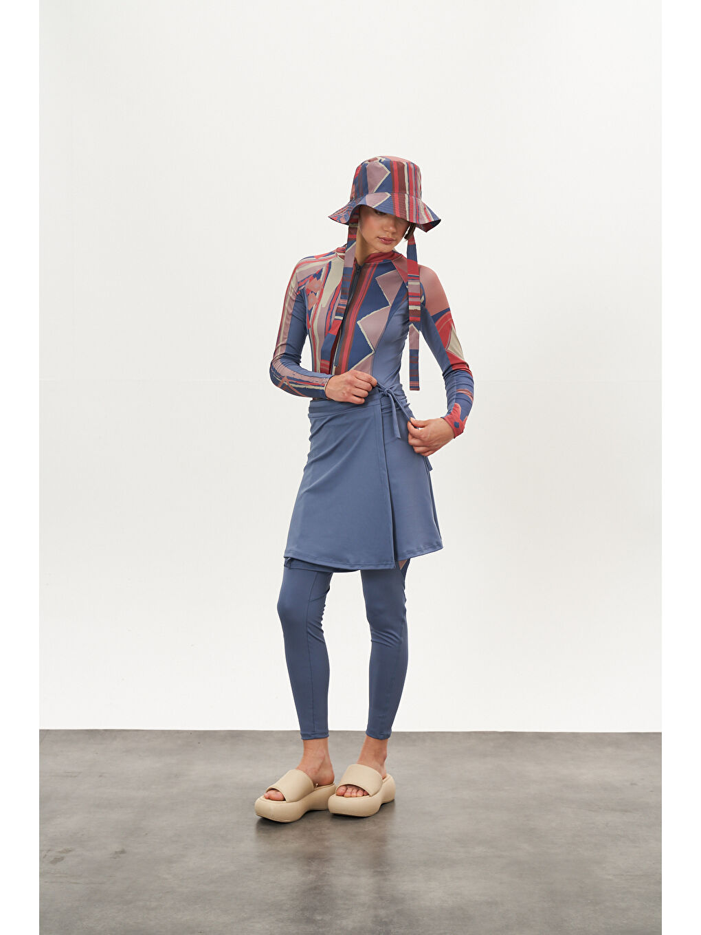 Karışık Yüzücü Mayo Tayt Etek 3lü Etnik Mayo Mavi-1